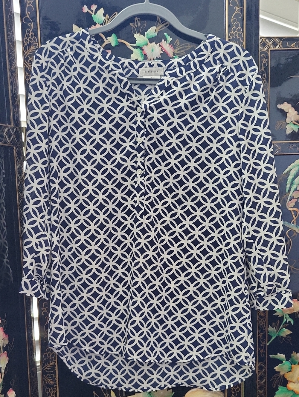 Van Heusen Navy and White Geometric Tunic